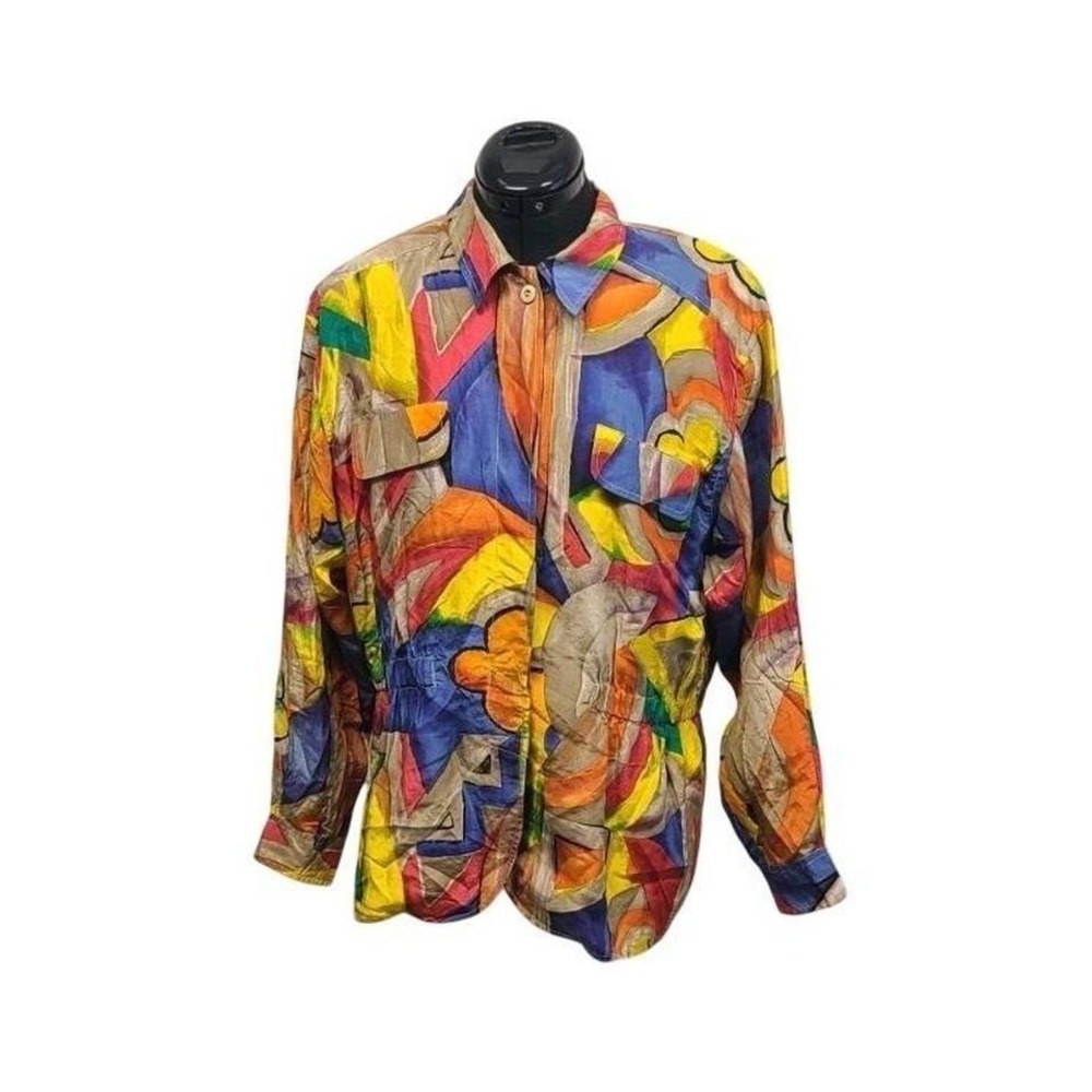 Pat Argenti‎ Sportswear Vintage 100% Silk Abstract Geometric Jacket Small Mens